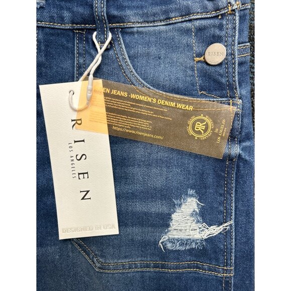 Risen Los Angeles Jean Overalls Womens Small Blue Denim Distressed Wide Leg NWT - Picture 3 of 8
